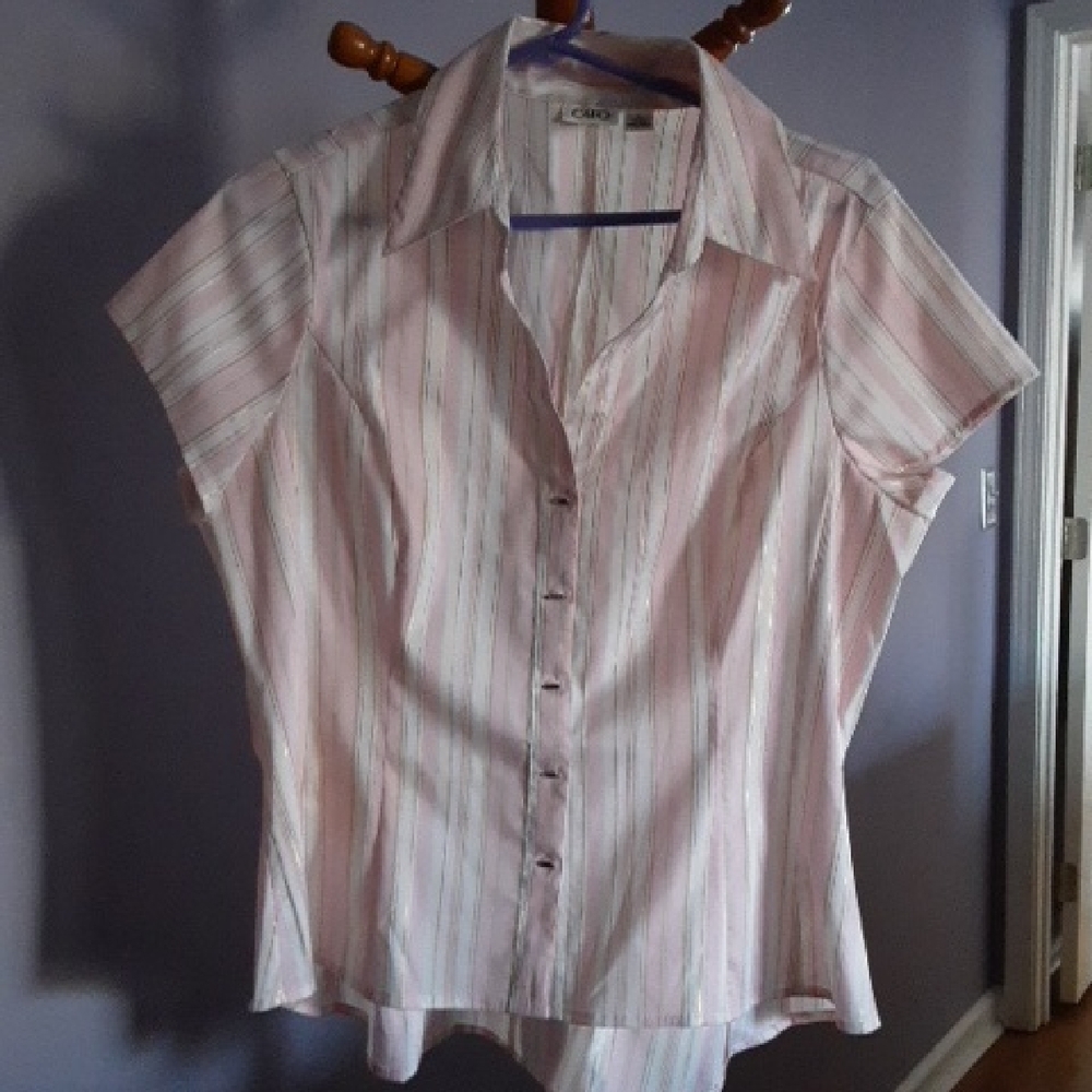 Cato Pink and White Striped Button Down Shirt